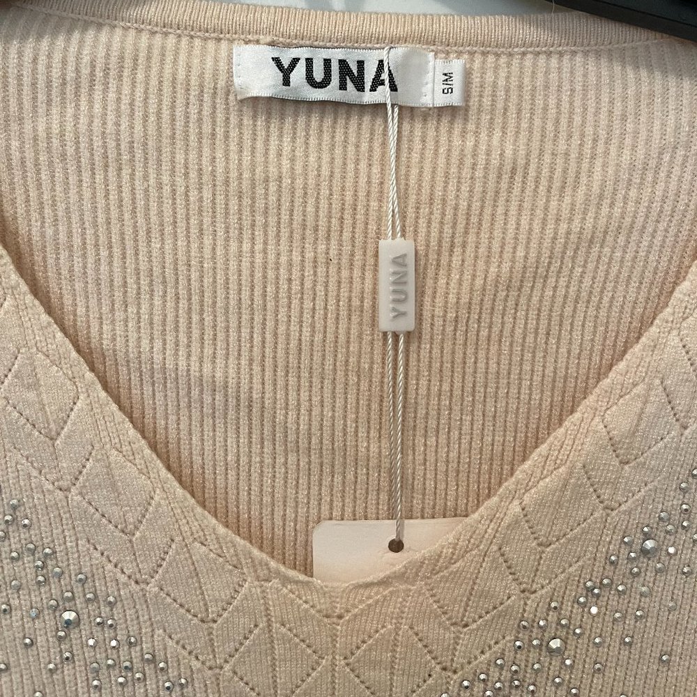 Yuna: V-Neck, Long Sleeve Sweater, Color: Beige, Size: Small/Medium - Picture 3 of 5